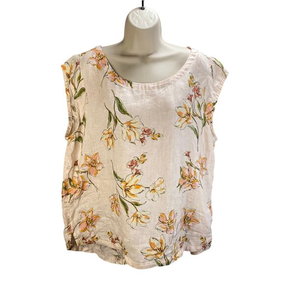 Rachel Roy Top XL Linen Sleeveless Floral Cottage Boho Boxy Lagenlook Relaxed - Picture 1 of 10